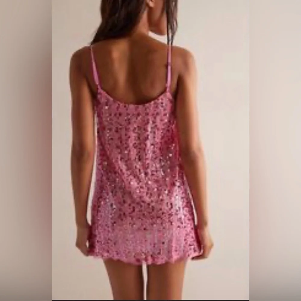 NWT Free People Sequin Midnight Kiss Neon Rose Mini Slip Dress SOLD OUT Rare L - Picture 4 of 4